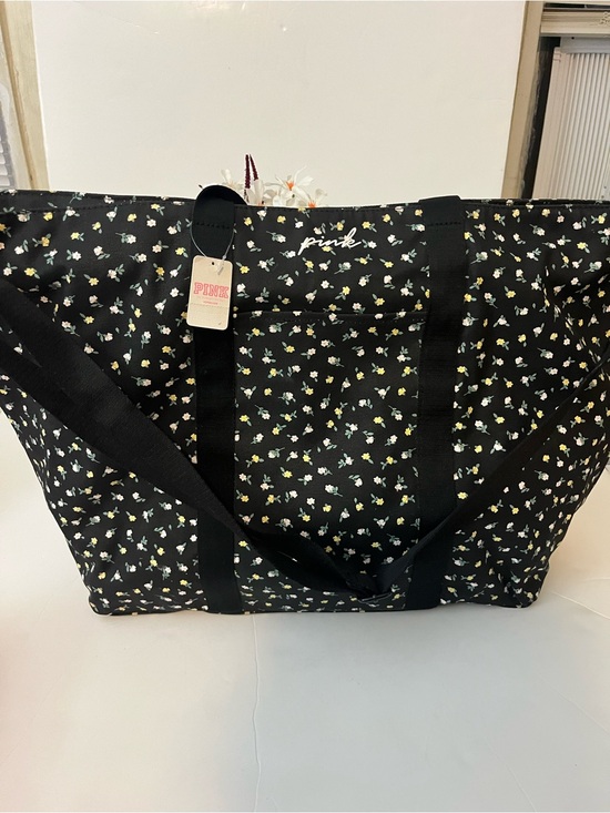 PINK Victoria's Secret Handbags - PINK Victoria's Secret Black Floral Ditsy Tote